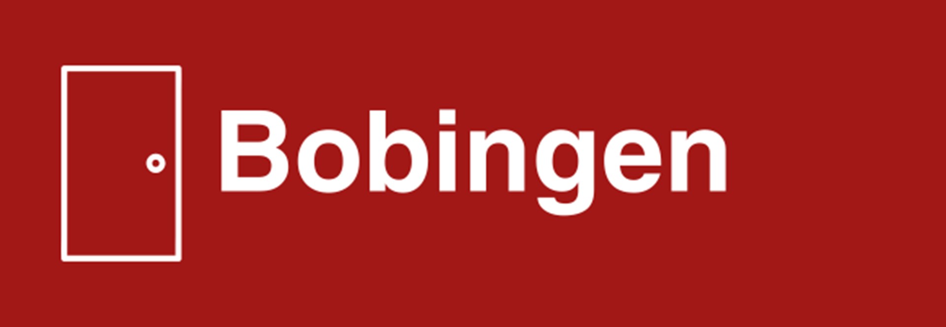 Der rechteckige rote Banner zeigt eine mit weißen Linien gezeichnete Tür. Rechts daneben steht der Ortsname Bobingen.