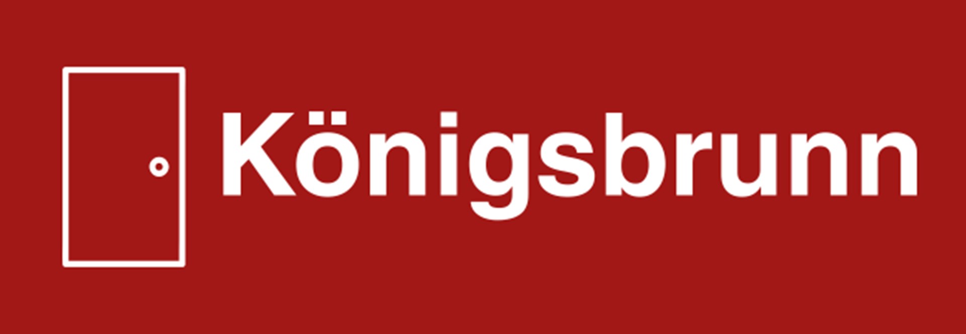 Der rechteckige rote Banner zeigt eine mit weißen Linien gezeichnete Tür. Rechts daneben steht der Ortsname Königsbrunn.