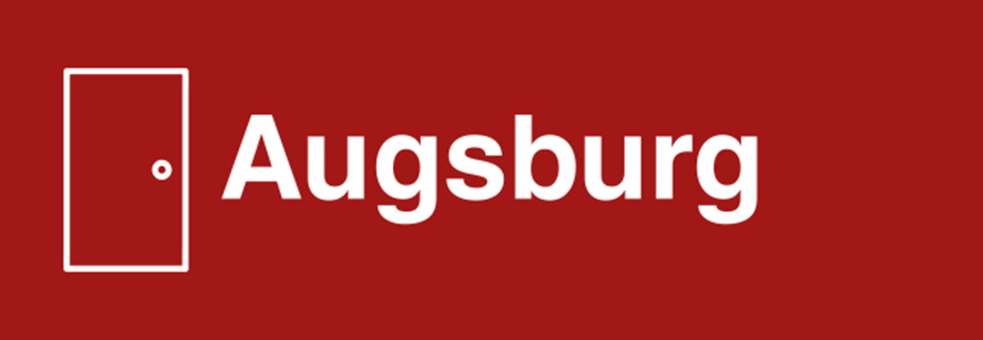 Der rechteckige rote Banner zeigt eine mit weißen Linien gezeichnete Tür. Rechts daneben steht der Ortsname Augsburg.