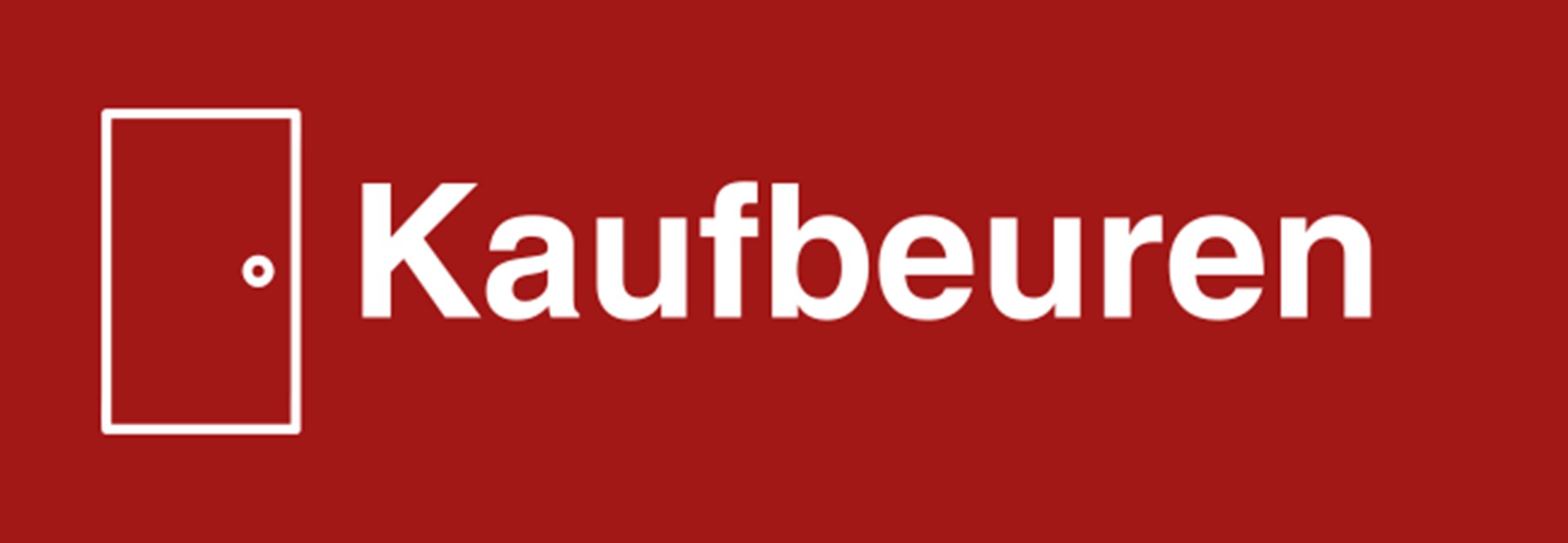 Der rechteckige rote Banner zeigt eine mit weißen Linien gezeichnete Tür. Rechts daneben steht der Ortsname Kaufbeuren.