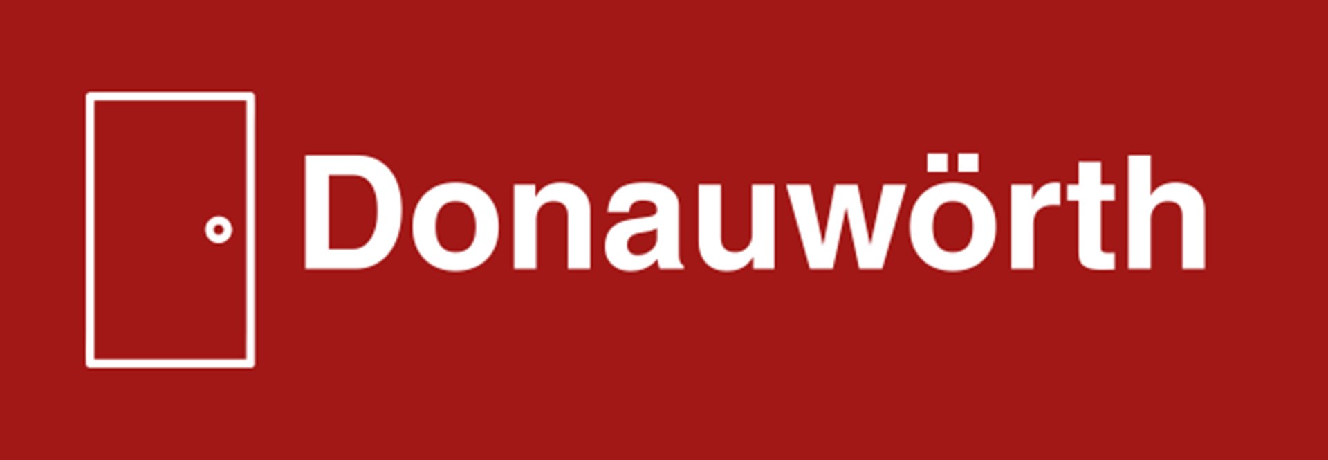 Der rechteckige rote Banner zeigt eine mit weißen Linien gezeichnete Tür. Rechts daneben steht der Ortsname Donauwörth.