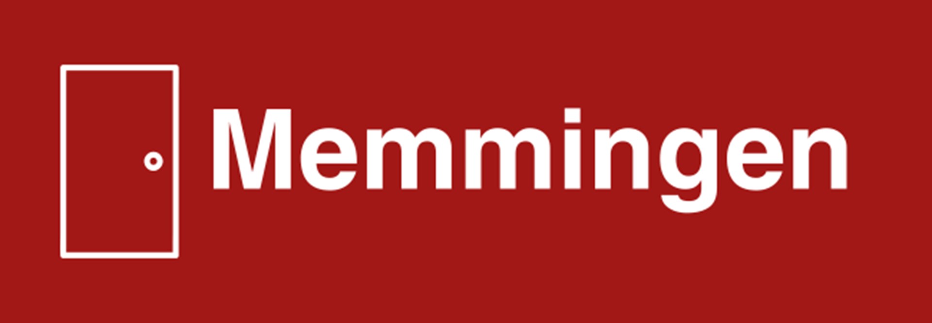Der rechteckige rote Banner zeigt eine mit weißen Linien gezeichnete Tür. Rechts daneben steht der Ortsname Memmingen.
