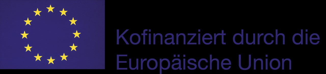 Das Bild zeigt das Logo der EU, ein goldener Sternenkranz auf blauem Hintergrund. Daneben stehen die Wörter Kofinanziert durch die Europäische Union. 