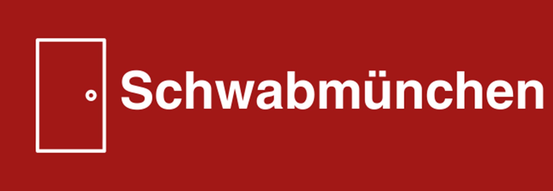 Der rechteckige rote Banner zeigt eine mit weißen Linien gezeichnete Tür. Rechts daneben steht der Ortsname Schwabmünchen.