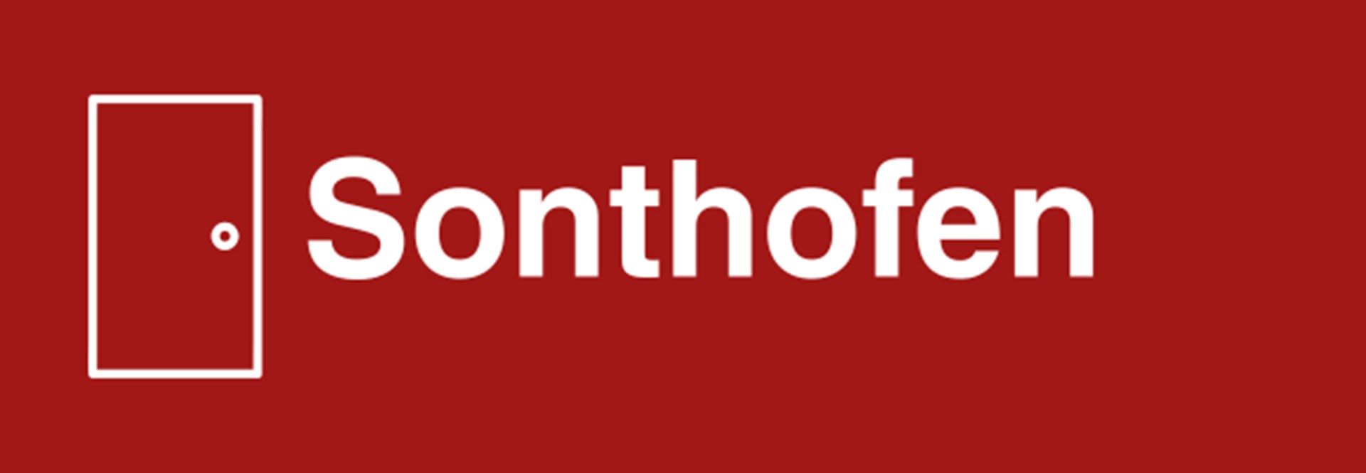 Der rechteckige rote Banner zeigt eine mit weißen Linien gezeichnete Tür. Rechts daneben steht der Ortsname Sonthofen.