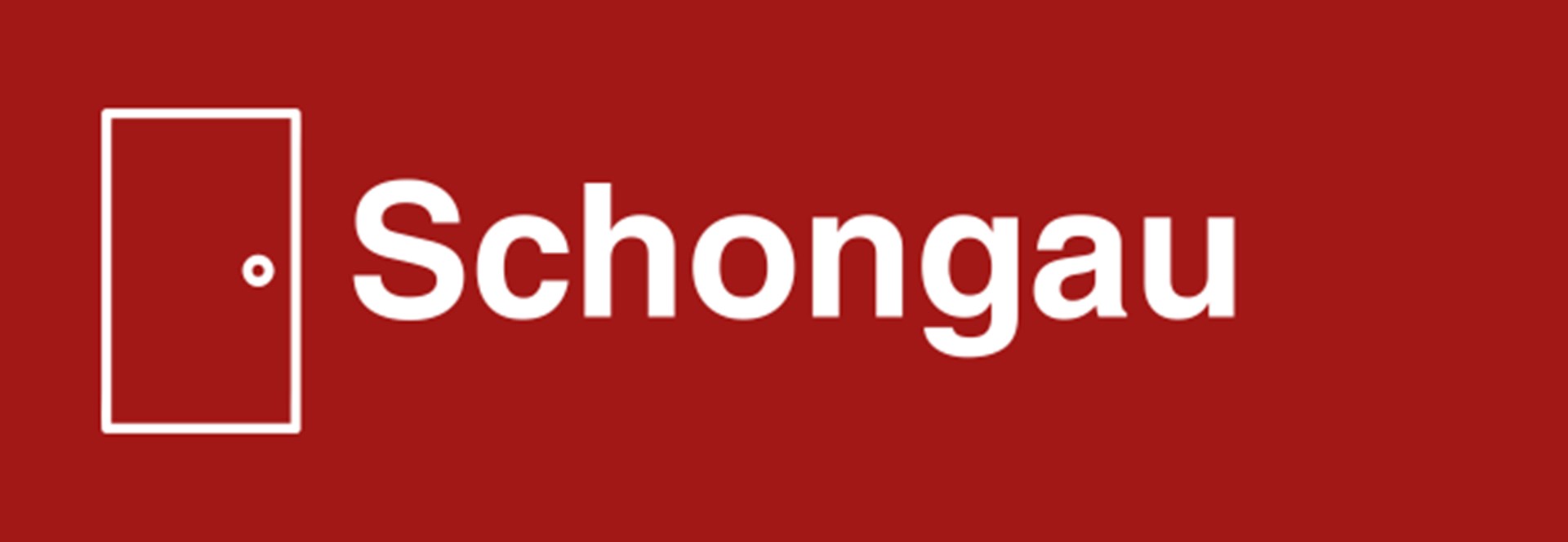Der rechteckige rote Banner zeigt eine mit weißen Linien gezeichnete Tür. Rechts daneben steht der Ortsname Schongau.