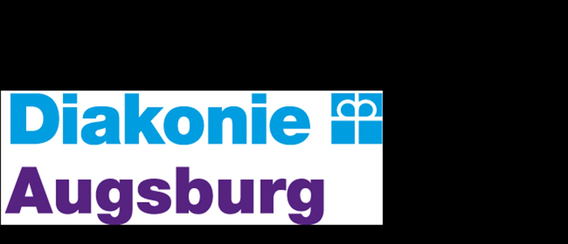 Das Bild zeigt das Logo der Diakonie Augsburg in den Farben hellblau und dunkelviolett. Rechts daneben wird ein symbolisierter Kirchturm gezeigt. 
