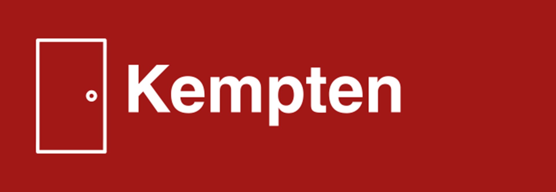 Der rechteckige rote Banner zeigt eine mit weißen Linien gezeichnete Tür. Rechts daneben steht der Ortsname Kempten.