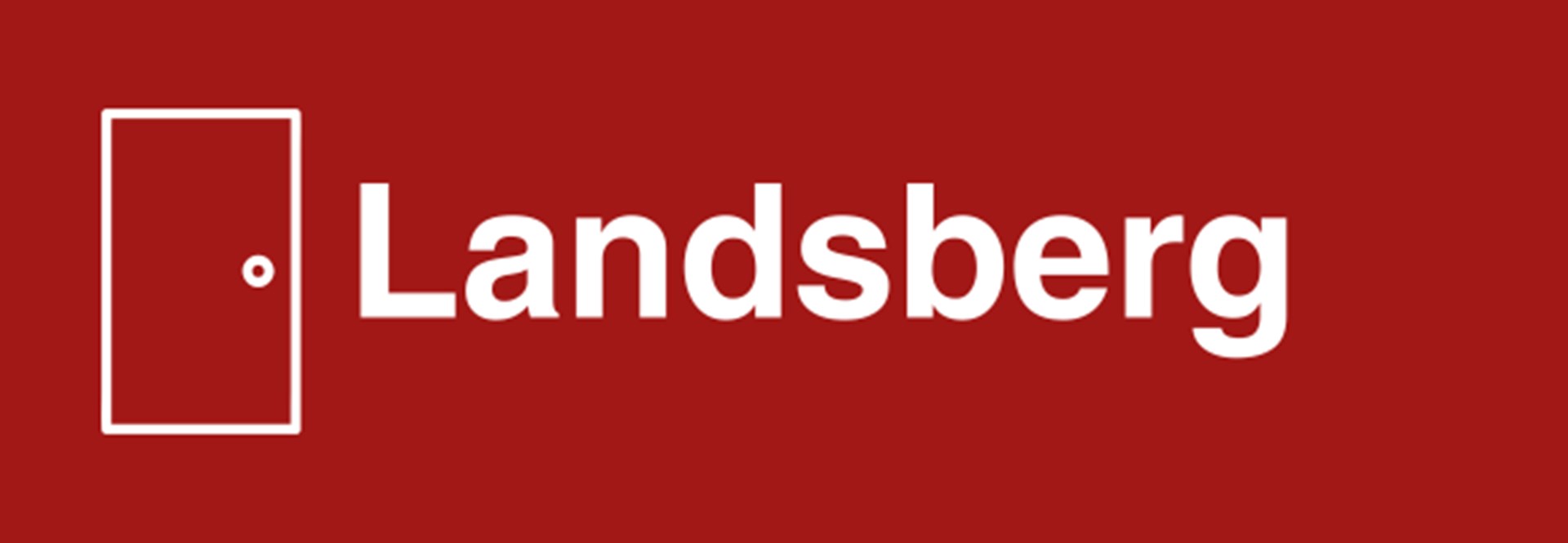 Der rechteckige rote Banner zeigt eine mit weißen Linien gezeichnete Tür. Rechts daneben steht der Ortsname Landsberg.
